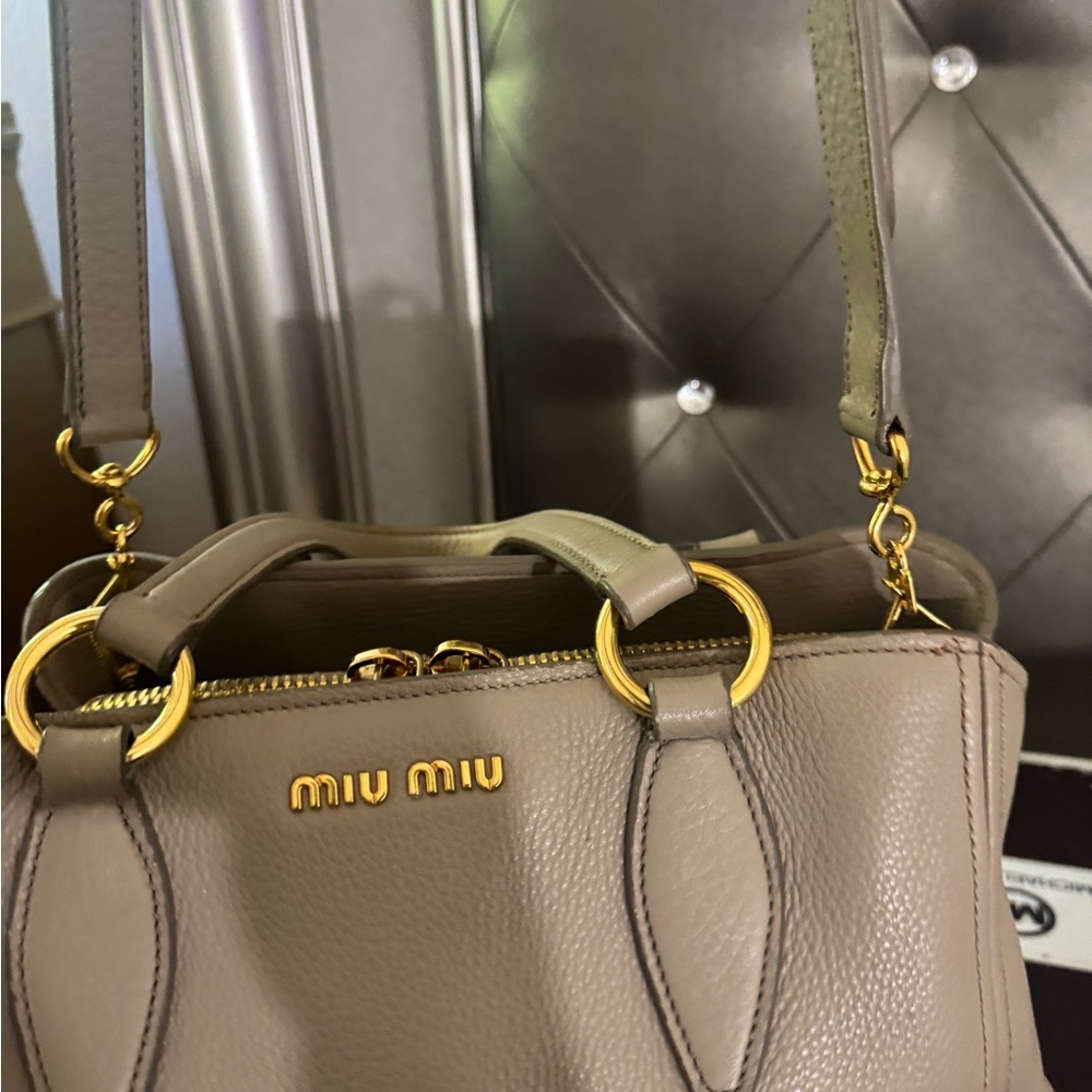 Miu Miu Gray Leather Shoulder Bag - Picture 7 of 12